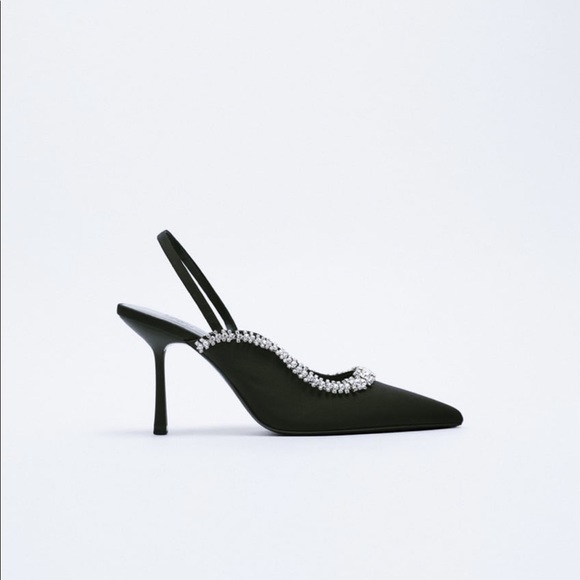 Zara Shoes - ZARA- Black Embellished Crystal Mule Heel
